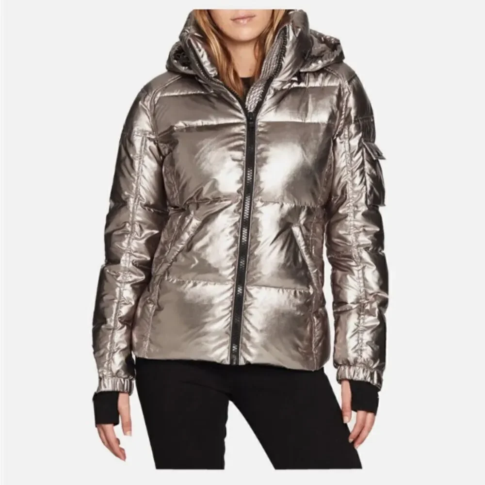 S13 Kylie Metallic Duck Down Feather Detachable Hooded Puffer Jacket